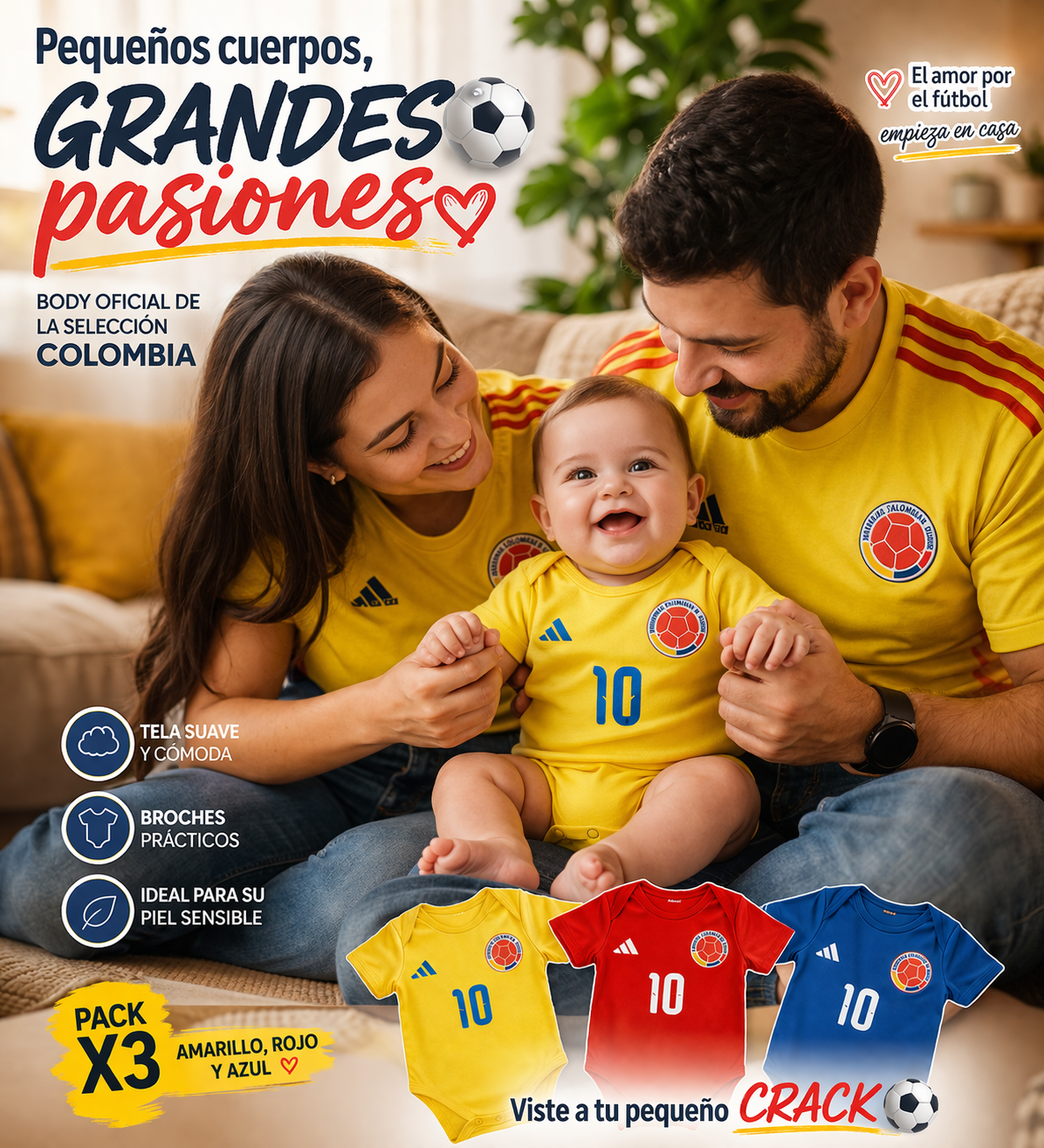 Set x3 Bodys Bebé Colombia – Edición Fútbol- Pack x3